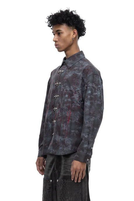 RHINESTONE BUTTON SHIRT - DARK BLUE
