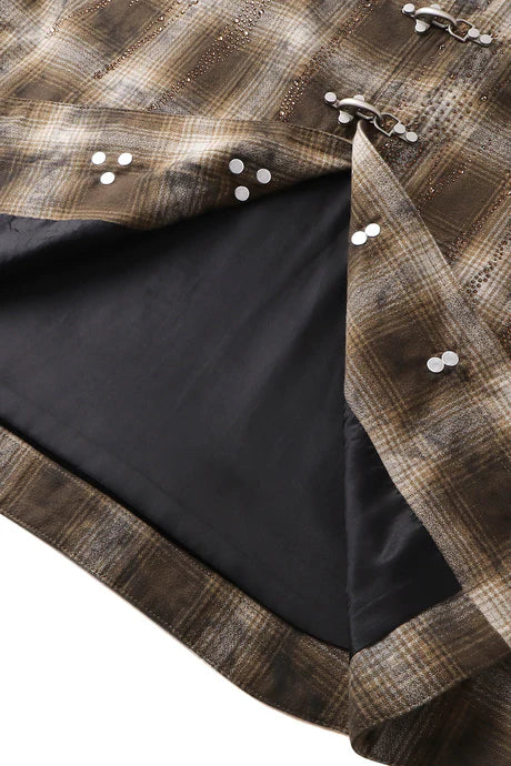 RHINESTONE BUTTON SHIRT - BROWN