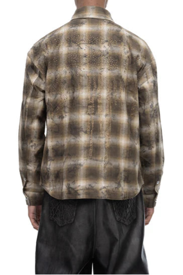 RHINESTONE BUTTON SHIRT - BROWN