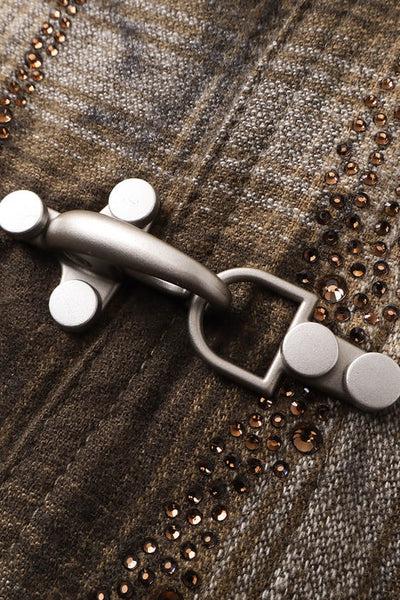RHINESTONE BUTTON SHIRT - BROWN