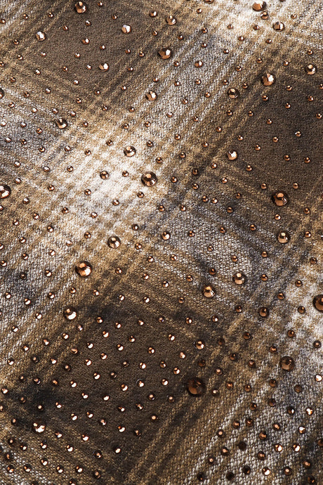 RHINESTONE BUTTON SHIRT - BROWN