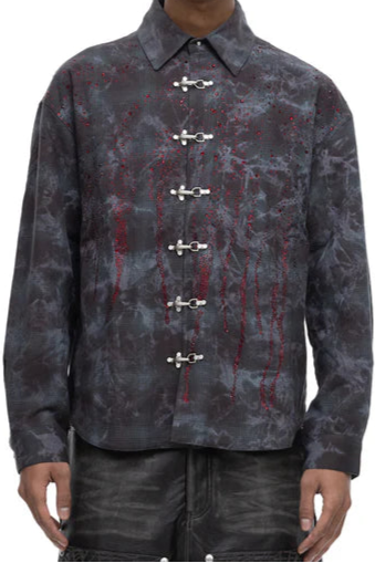 RHINESTONE BUTTON SHIRT - DARK BLUE