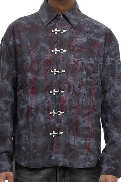 RHINESTONE BUTTON SHIRT - DARK BLUE