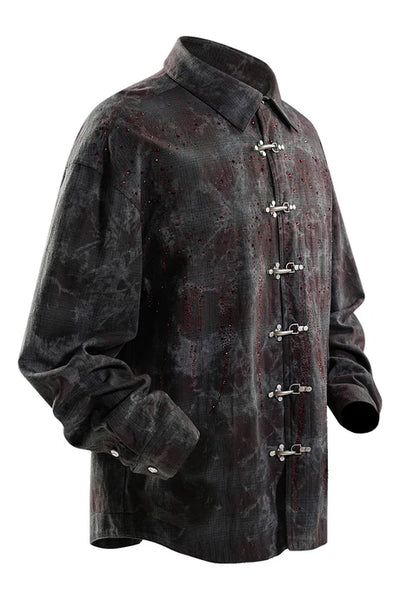 RHINESTONE BUTTON SHIRT - DARK BLUE