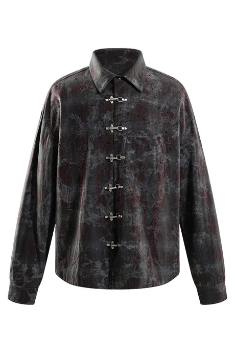 RHINESTONE BUTTON SHIRT - DARK BLUE