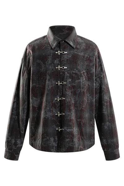 RHINESTONE BUTTON SHIRT - DARK BLUE
