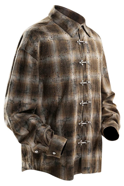 RHINESTONE BUTTON SHIRT - BROWN