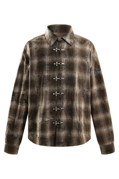 RHINESTONE BUTTON SHIRT - BROWN