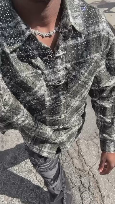 RHINESTONE BUTTON SHIRT - BROWN