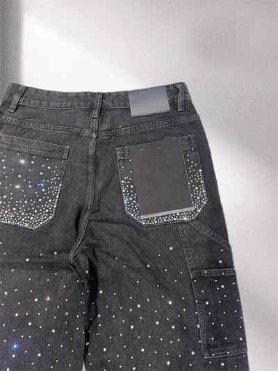 ICED OUT DENIM JEANS BLACK