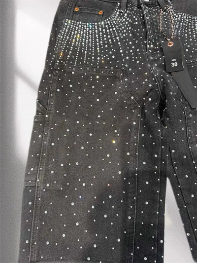 ICED OUT DENIM JEANS BLACK
