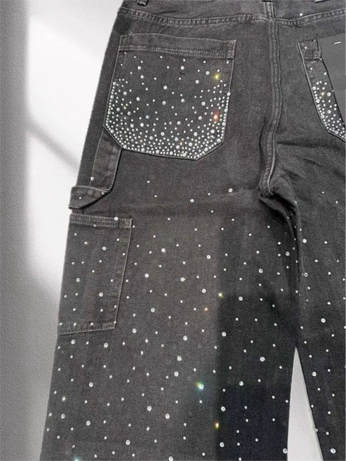 ICED OUT DENIM JEANS BLACK