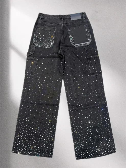 ICED OUT DENIM JEANS BLACK