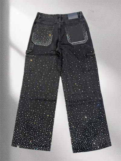 ICED OUT DENIM JEANS BLACK