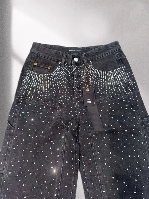 ICED OUT DENIM JEANS BLACK