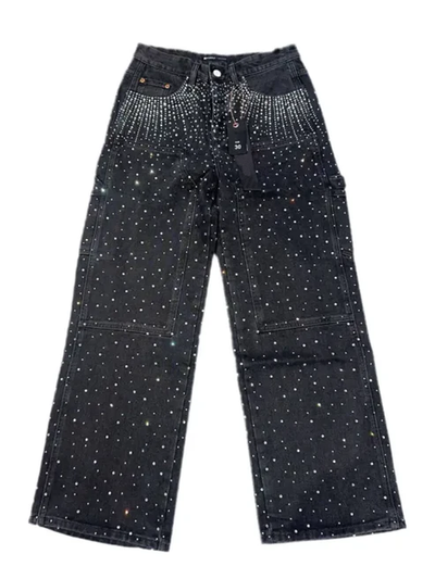 ICED OUT DENIM JEANS BLACK
