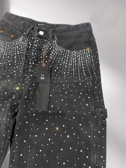 ICED OUT DENIM JEANS BLACK