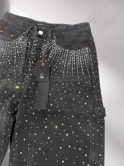 ICED OUT DENIM JEANS BLACK